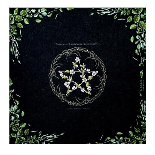 GreatRise 60 × 60cm Altar Zubehör Tarot-Tischdecke Tarot-Tuch Spiritueller Wandteppich, Lebensbaum/Sonne/Mond/Blumenmuster, Hexereizubehör für Tarot-Enthusiasten Haushalte Deko C10 von GreatRise