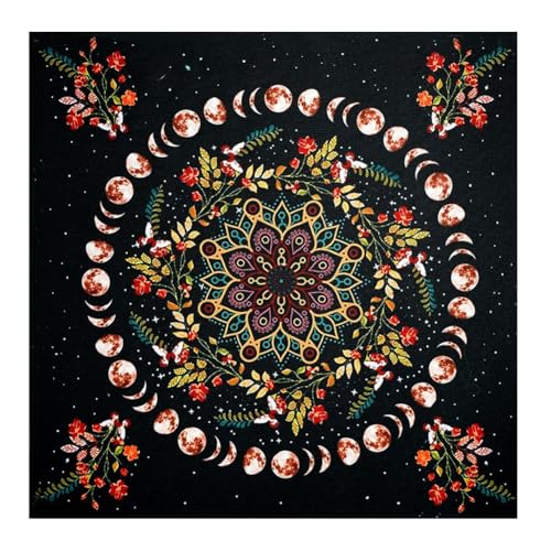 GreatRise 60 × 60cm Altar Zubehör Tarot-Tischdecke Tarot-Tuch Spiritueller Wandteppich, Lebensbaum/Sonne/Mond/Blumenmuster, Hexereizubehör für Tarot-Enthusiasten Haushalte Deko C12 von GreatRise