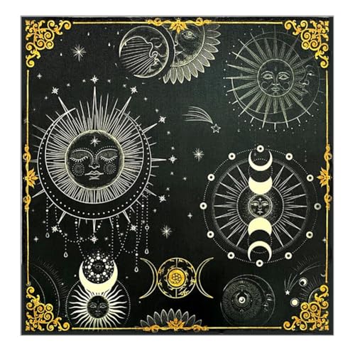 GreatRise 60 × 60cm Altar Zubehör Tarot-Tischdecke Tarot-Tuch Spiritueller Wandteppich, Lebensbaum/Sonne/Mond/Blumenmuster, Hexereizubehör für Tarot-Enthusiasten Haushalte Deko C3 von GreatRise