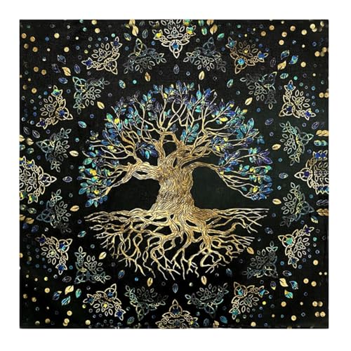 GreatRise 60 × 60cm Altar Zubehör Tarot-Tischdecke Tarot-Tuch Spiritueller Wandteppich, Lebensbaum/Sonne/Mond/Blumenmuster, Hexereizubehör für Tarot-Enthusiasten Haushalte Deko C7 von GreatRise