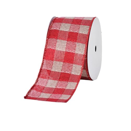 GreatRise 63mm Bunte Weihnachtsband Weihnachten Geschenkband Drahtkantenband Schleifenband Glitzer Band Dekoband Stoffband Bastelband für Geschenkverpackung Weihnachtsbäumen Deko Rot Feinleinen von GreatRise