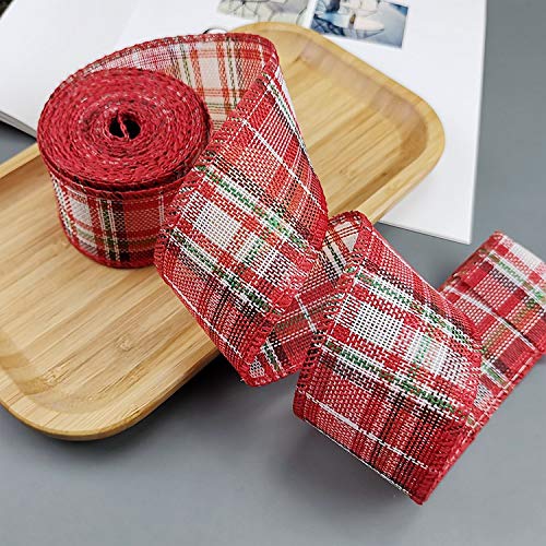 GreatRise 6cm* 6 Meter Weihnachten Juteband Sackleinen Band Kariert Geschenkband Bastelband Schleifenband Sackleinenband Dekoband für Handwerk Geschenk Party Weihnachten Dekoration Rot + Weiß 4cm von GreatRise