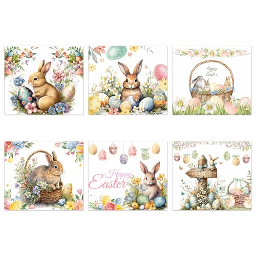 GreatRise 6pcs Oster-Weinflaschen-Etiketten Bunt Weinflaschen Selbstklebend, 5.84cm × 5.08cm, Frohe Ostern Sticker Osteretiketten zum Beschriften Osteraufkleber für Flaschen Party DIY Deko Stil 2 von GreatRise