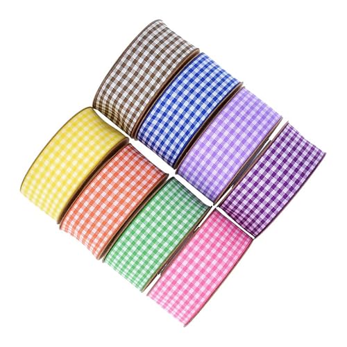 GreatRise 8 Rolle 5 Meter Karoband Geschenkband Kariertes Dekoband Gingham-Band Picknickband Weihnachtsband Schleifenband Bastleband für DIY Nähen Geschenk Verpacken Strauß Dekoration von GreatRise