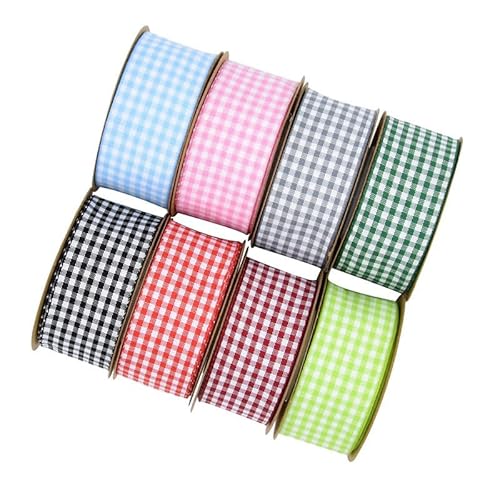 GreatRise 8 Rolle 5 Meter Karoband Geschenkband Kariertes Dekoband Gingham-Band Picknickband Weihnachtsband Schleifenband Bastleband für DIY Nähen Geschenk Verpacken Strauß Dekoration von GreatRise