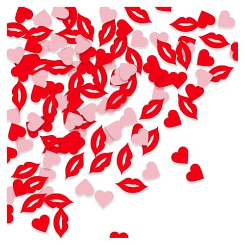 GreatRise Konfetti Herzen Streudeko Rotes Herzkonfetti Ausgehöhlt und Fest, LOVE-Konfetti Gold+Rot, Rote Lippen Konfetti Glitter, für Valentinstag Hochzeit Tischdeko Rote Lippen Cardstock 3cm*100pcs von GreatRise