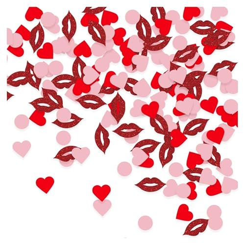 GreatRise Konfetti Herzen Streudeko Rotes Herzkonfetti Ausgehöhlt und Fest, LOVE-Konfetti Gold+Rot, Rote Lippen Konfetti Glitter, für Valentinstag Hochzeit Tischdeko Rote Lippen Glitzer 3cm*100pcs von GreatRise