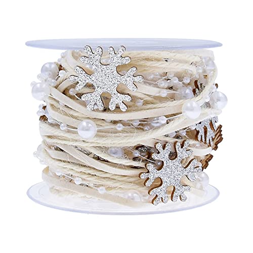 GreatRise Perlenband mit Glitzer Holz Schneeflocke Stern, Perlengirlande Geschenkband Hängedeko Dekoband für Hochzeit Weihnachten Valentinstag Taufe Geburtstags Geschenke Silber-2 Meter/Rolle von GreatRise