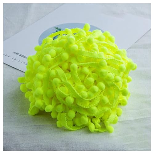 GreatRise Pompon-Borte Bunt Pom Poms Quaste Borte Spitzenband mit 1.2 cm Pompons Bommelborte Pomponband Quaste Trim Band für Basteln Nähen Kleidung Zuhause Dekorieren Fluoreszierendes Gelb 3 Yard von GreatRise