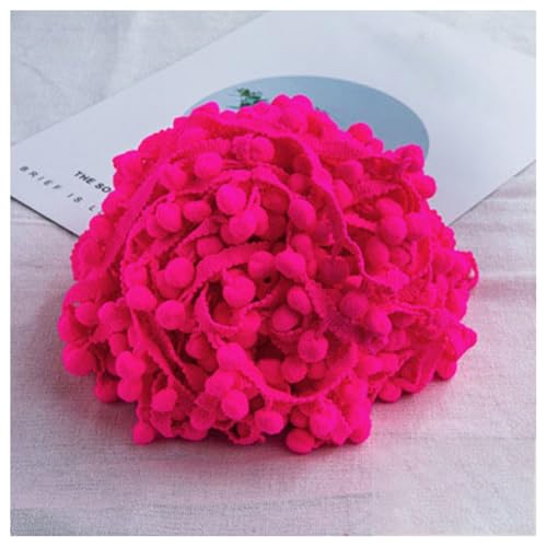 GreatRise Pompon-Borte Bunt Pom Poms Quaste Borte Spitzenband mit 1.2 cm Pompons Bommelborte Pomponband Quaste Trim Band für Basteln Nähen Kleidung Zuhause Dekorieren Fluoreszierendes Rosarot 20 Yard von GreatRise