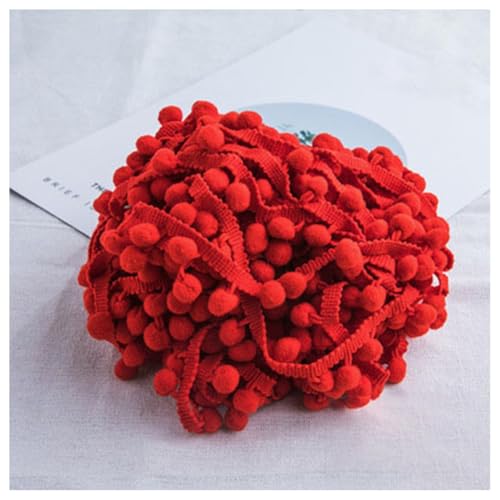 GreatRise Pompon-Borte Bunt Pom Poms Quaste Borte Spitzenband mit 1.2 cm Pompons Bommelborte Pomponband Quaste Trim Band für Basteln Nähen Kleidung Zuhause Dekorieren Rot 20 Yard von GreatRise