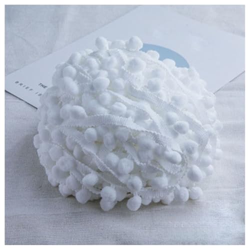 GreatRise Pompon-Borte Bunt Pom Poms Quaste Borte Spitzenband mit 1.2 cm Pompons Bommelborte Pomponband Quaste Trim Band für Basteln Nähen Kleidung Zuhause Dekorieren Weiß 3 Yard von GreatRise