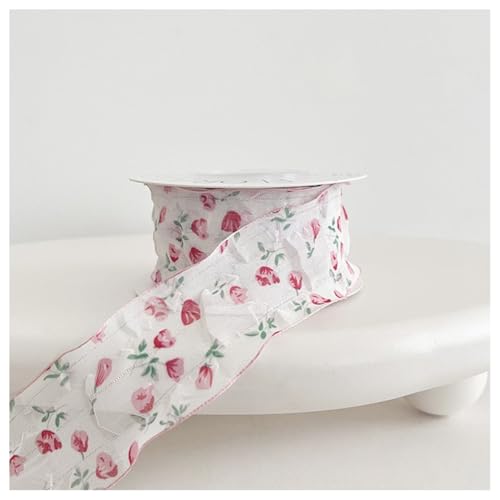 GreatRise Valentinstag Geschenkband Rosa Dekoband Niedlich Schleifenband Blumenstrauß Stoffband Chiffonbänder Spitzenband für Verpackung Valentinstag Hochzeit Geburtstag Deko 4,0 cm*12 Yards-Stil 9 von GreatRise