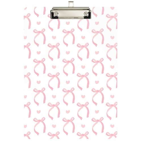 Gredecor Aesthetic Pink Ribbon Bow Clipboard Office School Nursing Acrylic Clip Board for Standard A4 Letter Size 22.9 cm x 31.8 cm with Silver Low Profile Metal Clip von Gredecor