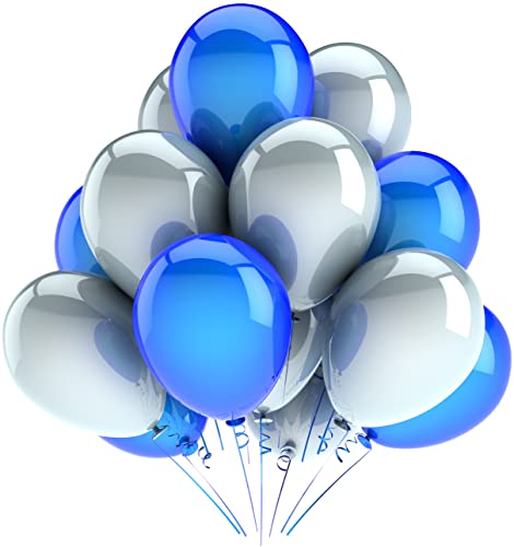 Blaue und weiße luftballons - 100% Reiner NATURLATEX - Premium Qualität - Latex Party Ballons - Metallic Ballons - Geburtstag Dekoration - Bunte Luftballons von Green Paw Products