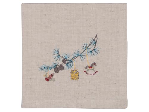 Greengate Stoffserviette Xmas Grau mit Tannenzweig gestickt von GreenGate