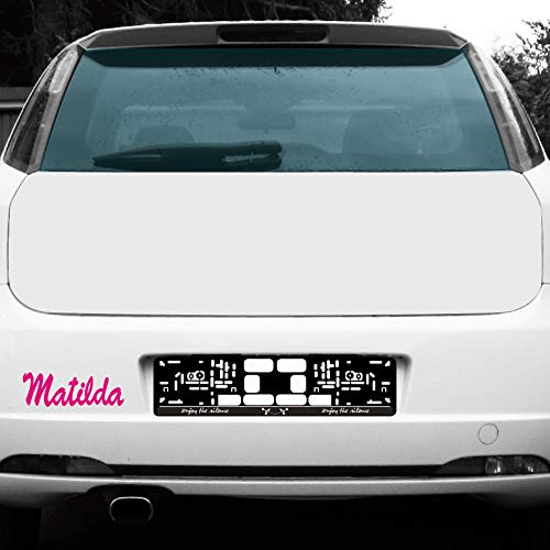 Mädchen Wunsch Name Aufkleber Tattoo für Auto und Kinderzimmer Tür Fenster Schrank (pink, Matilda 22cm) von GreenIT