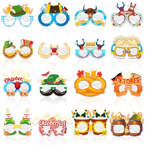 GreenYeah 16 Stück Oktoberfest Partybrille Brillen, lustig Papier Oktoberfest Partybrille, Oktoberfest Brillen, Oktoberfest Accessoires Deko für Oktoberfest und Bayerische Feierlichkeiten Dekoration von GreenYeah