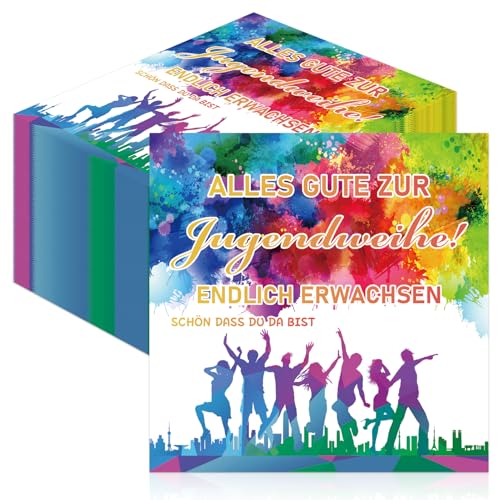 GreenYeah Jugendweihe Servietten, 100 Stück Jugendweihe Servietten Tischdeko, Alles Gute zur Jugendweihe Papierservietten, Servietten Alles Gute zur Jugendweihe, Jugendweihe Partyzubehör 33 x 33 cm von GreenYeah