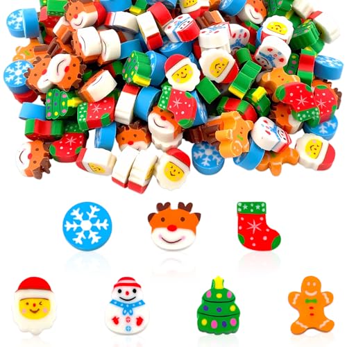 GreenYeah Weihnachten Radiergummis, 200 Stück Weihnachten Radiergummis Kinder, Niedliche Weihnachten Radiergummis, Mini Bunte Radiergummis kinder für Strumpf Füller Schreibwaren Geschenke von GreenYeah