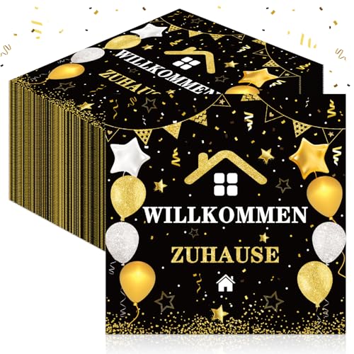 GreenYeah Willkommen Zuhause Servietten, 100 Stück Servietten Sprüche Willkommen Zuhause als Tischdeko, Papierservietten mit Motiv "Willkommen Zuhause", Willkommen Zuhause Party Dekoration von GreenYeah