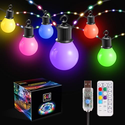 Greenclick LED Lichterkette Außen 12,5M USB RGB Weihnachten Lichterkette 20 G40 Glühbirnen + 100 LED Lichterketten IP65 Wasserdicht 12 Modi Deko für Garten, Halloween, Weihnachten, Hochzeit, Party von Greenclick