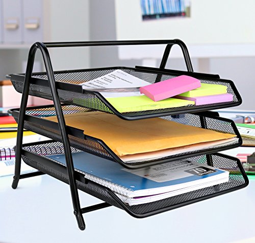 Greenco Mesh 3 Ebenen Dokument Briefablage Schreibtisch Organizer Schwarz von Greenco