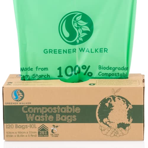 Greener Walker 25% Extra Dick Kompostierbare biologisch abbaubar Müllbeutel 6L/10L/30L Müllbeutel(10L-120 Müllsäcke) von Greener Walker