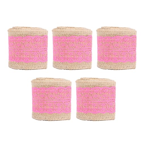 6cm Jute Burlap Ribbon Roll, Robust Lace Linen Strip, Xmas Decorations, Gift Box Wrapping Stuhlbezug mit Jute Bordüre und Spitze für Basteln, Feier Dekorationen (Rosenrot) von Greensen