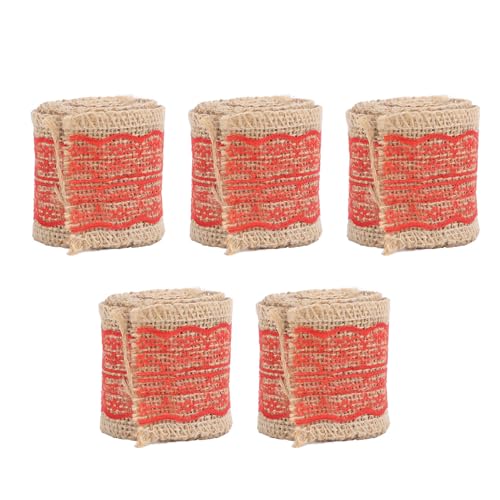 6cm Jute Burlap Ribbon Roll, Robust Lace Linen Strip, Xmas Decorations, Gift Box Wrapping Stuhlbezug mit Jute Bordüre und Spitze für Basteln, Feier Dekorationen (Rot) von Greensen