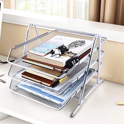 Briefablage Metall Silber, Dokumentenablage 3 Fächer Briefablage Organizer Mesh Design Metall Ablage Büro Briefablage Dokumenten Ablagen Schreibtischablage Papierablage Briefständer Ablagesystem von Greensen