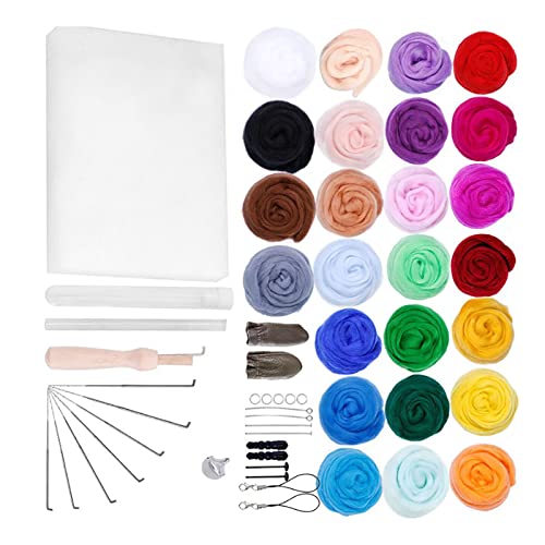 Nadelfilz Set, 25 Farben mit Werkzeug Set Filzwolle Basteln Nadelfilz Starter Kit, DIY Unfertiges Katzenhandwerk mit Nadelfilzmaterial Starter Kit für Nadelfilz von Greensen