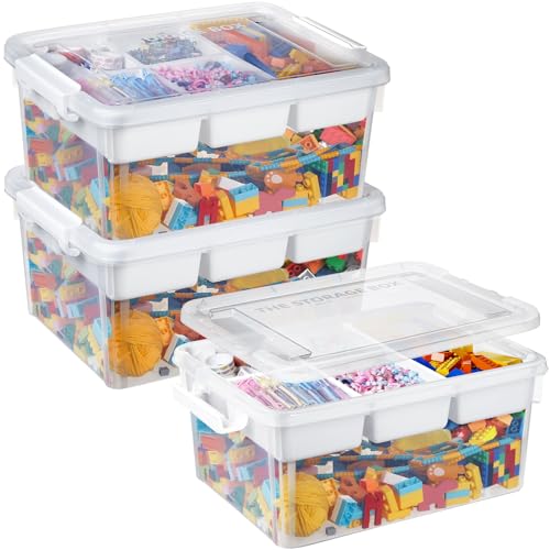 Greentainer Aufbewahrungsbox für Bausteine Ablagefächer 3 pcs Stapelbar Kisten Spielzeug Aufbewahrung mit Deckel Stapelboxen Kunststoff Sortierboxen Kleinteile Organizer Box Kinder Spielzeugkiste von Greentainer