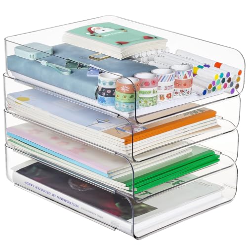 Greentainer 4-Stöckige Ablagekorb für A4, Dokumentenablage aus PET Kunststoff, Stapelbare Schreibtisch Organizer Briefkorb, Briefablage,A4-Papierablage für Zuhause,Büro,Schule(4pcs Transparent) von Greentainer