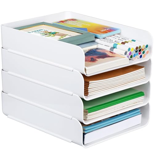 Greentainer 4-Stöckige Ablagekorb für A4, Dokumentenablage aus PET Kunststoff, Stapelbare Schreibtisch Organizer Briefkorb, Briefablage,A4-Papierablage für Zuhause,Büro,Schule(4pcs Weiß) von Greentainer