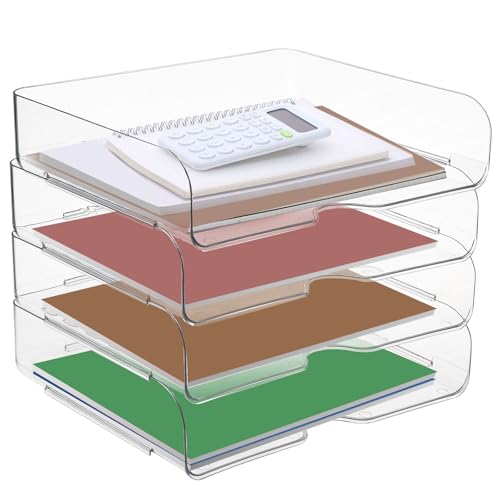 Greentainer 4-Stöckige Ablagekorb für A4, Dokumentenablage aus Plastik, Stapelbare Schreibtisch Organizer Briefkorb, Briefablage,A4-Papierablage für Zuhause,Büro,Schule(4pcs Transparent) von Greentainer