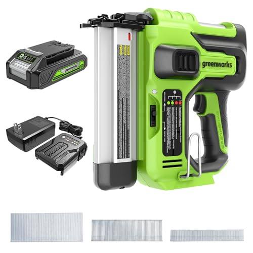 Greenworks 24V 18GA Brushless Brad Nailer Kit, Cordless Staple Gun, Electric Nail Stapler with 2Ah Battery and 2A Charger von Greenworks