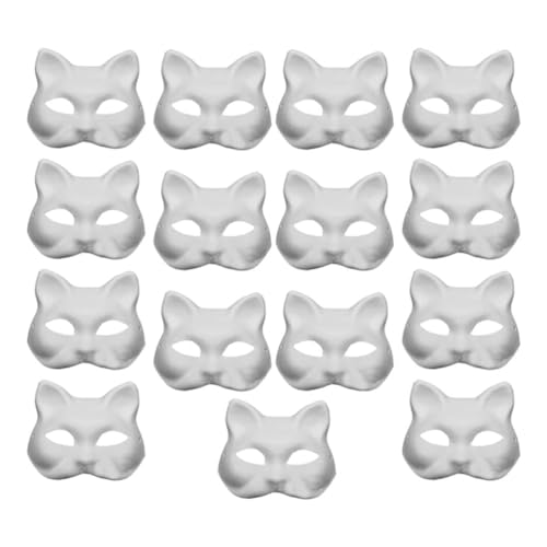 Greethga 15 Stück DIY-Katzenmasken Aus Weißem Papier mit Acrylfarben – Handbemalte, Personalisierte Masken für Tanzpartys, Feiern, Einfach Anzubringen und zu Verwenden von Greethga