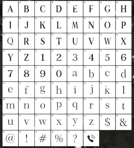 70-teiliges Malschablonen-Set – enthält Alphabet, Digital, Satzzeichen und dekoratives Design, Groß- und Kleinbuchstaben und Zahlen 0–9 Einzelschablone (2,5 cm Buchstabengröße) von Grekywin