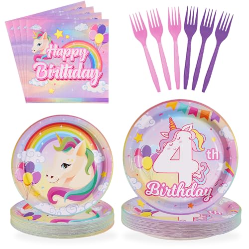 96-teiliges Einhorn-Partydekorationsset zum 4. Geburtstag, 350 g/m² von Grencian