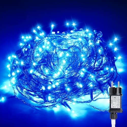 Gresonic 100/200/300/400 Led Lichterkette Strombetrieben mit Stecker Außen und Innen (Blau, 100LED) von Gresonic