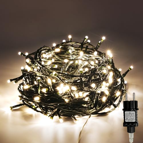 Gresonic 100/200/300/400er Led Lichterkette Strombetrieben mit Stecker Außen und Innen für Hochzeit Weihnachten Party Warmweiß (Grünen Kabel, 100LED) von Gresonic