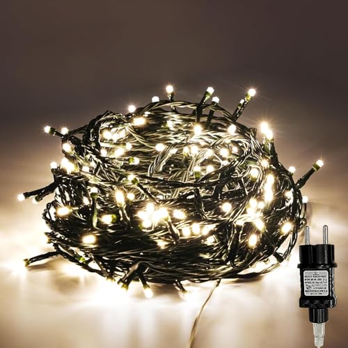 Gresonic 100/200/300/400er Led Lichterkette Strombetrieben mit Stecker Außen und Innen für Hochzeit Weihnachten Party Warmweiß (Grünen Kabel, 600 LED) von Gresonic