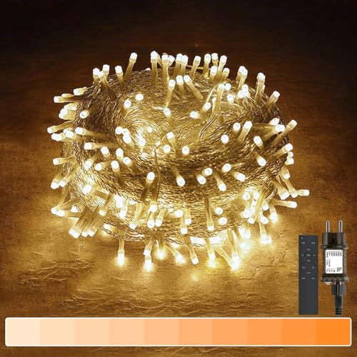 Gresonic 100LED Lichterkette Strombetrieben mit Stecke, 10m 1800-3800K Dimmbar Warmweiß 9 Modi Außen & Innen Timer Fernbedienung IP44 Wasserdicht für Garten Hochzeit Weihnachten Party von Gresonic