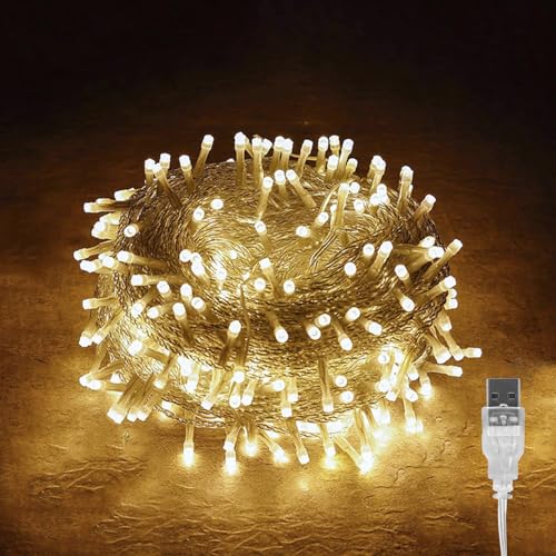 Gresonic 100er Led Lichterkette USB-betriebene Außen und Innen für Hochzeit Weihnachten Party Warmweiß (Warmweiss USB, 100LED) von Gresonic