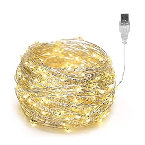 Gresonic 120er LED Mikro Silberdraht Lichterkette USB-betriebene Deko für Innen Außen Warmweiß Hochzeit Weihnachten Party von Gresonic