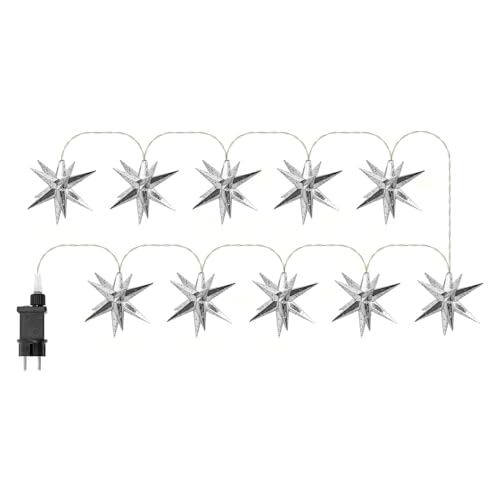 Gresonic LED 10er Weihnachtsstern Lichterkette Strombetrieben (Silber, Durchmesser 12cm) von Gresonic