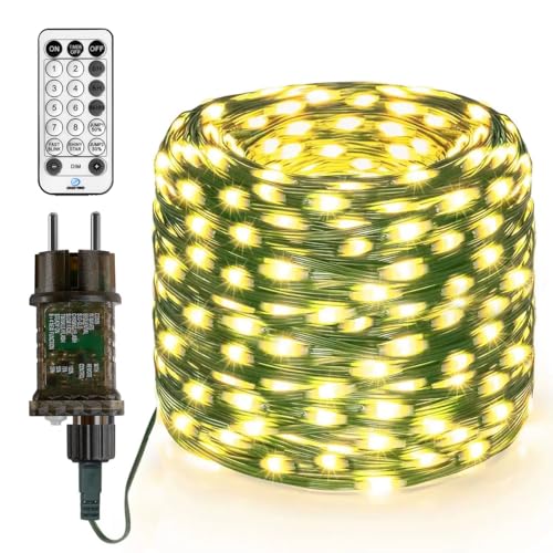 Gresonic LED Lichterkette 200Led 20M mit Stecker Außen Innen 12 Modi Timer IP44 Wasserdicht Lichtervorhang für Garten Balkon Outdoor Warmweiß Remote von Gresonic