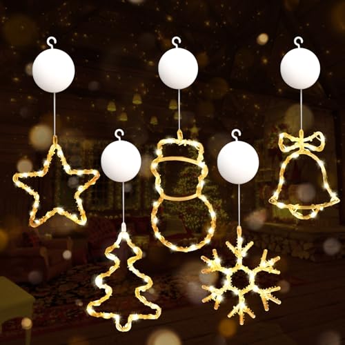 Gresonic LED Sterne Weihnachtsbeleuchtung 5 Stück, LED Lichtervorhang Warmweiß Batteriebetriebene mit Saugnäpfe, Fenster Lichterkette Innen für Weihnachten Deko, Balkon, Party, Hochzeit，Fest von Gresonic