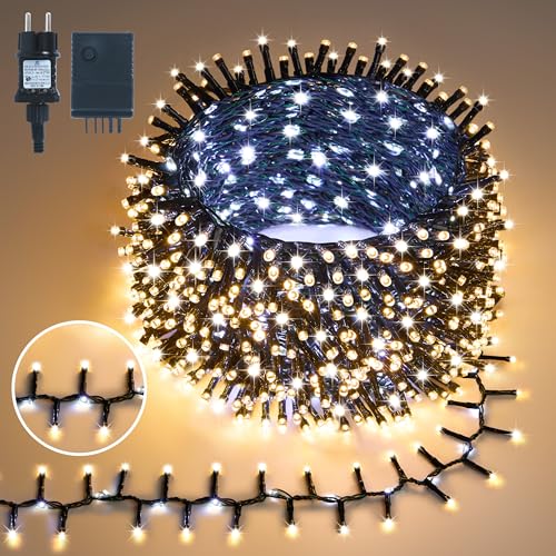 Gresonic-Led-Cluster-Lichterkette-Strombetrieb Deko für Innen Außen Garten Weihnachtsbaum Hochzeit (Warmweiss Dauerlicht Fließendes, 300LED) von Gresonic